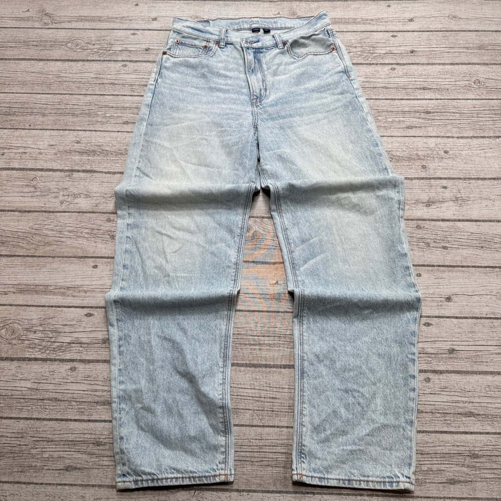 American Eagle Jeans Womens 8 Blue Light Wash Wide Leg High Rise Relaxed Strigid